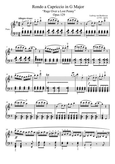 Rondo a Capriccio Op.129 in G Major, “Rage Over a Lost Penny”,Beethoven For Piano Solo With Finger