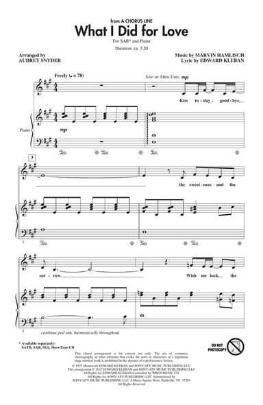 What I Did For Love (from A Chorus Line) (arr. Audrey Snyder)
