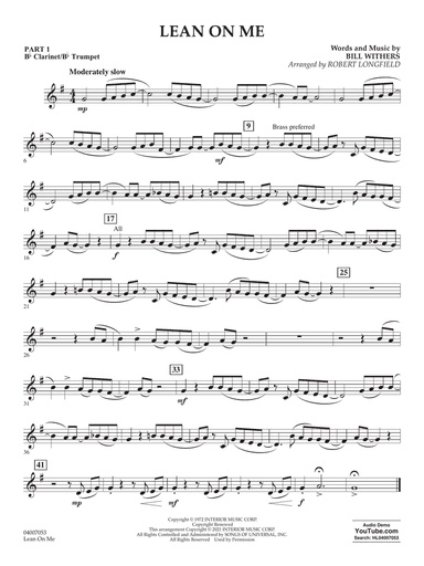 Lean on Me (arr. Robert Longfield) - Pt.1 - Bb Clarinet/Bb Trumpet