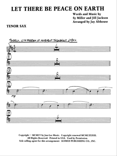 Let There Be Peace on Earth: B-flat Tenor Saxophone