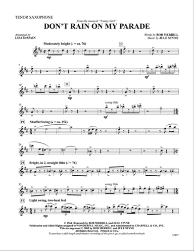 Don't Rain on My Parade (from the musical Funny Girl): B-flat Tenor Saxophone