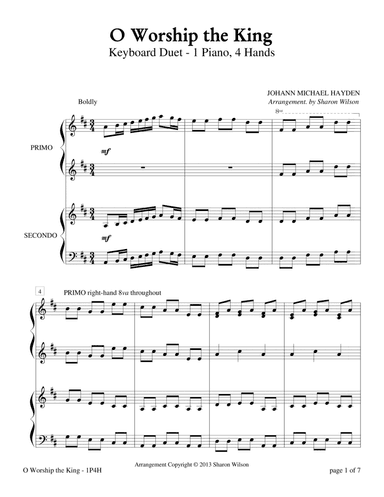 O Worship The King (1 Piano, 4 Hands)