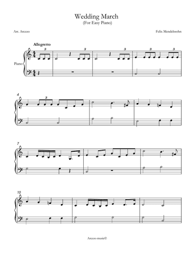 wedding march mendelsohn easy piano sheet music