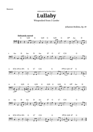Wiegenlied (lullaby) by Brahms for Bassoon and Chords