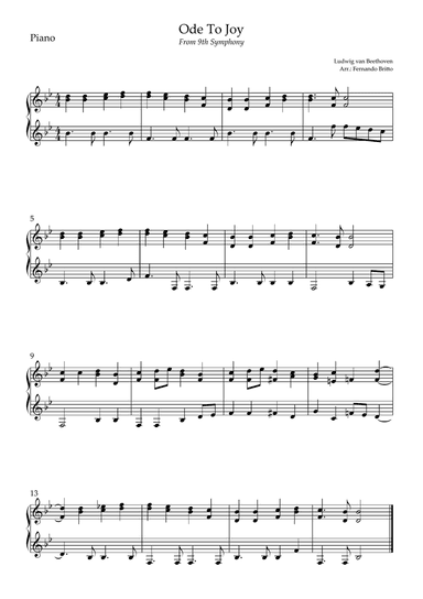 Ode To Joy (from Beethoven's 9th Symphony) for Piano Solo