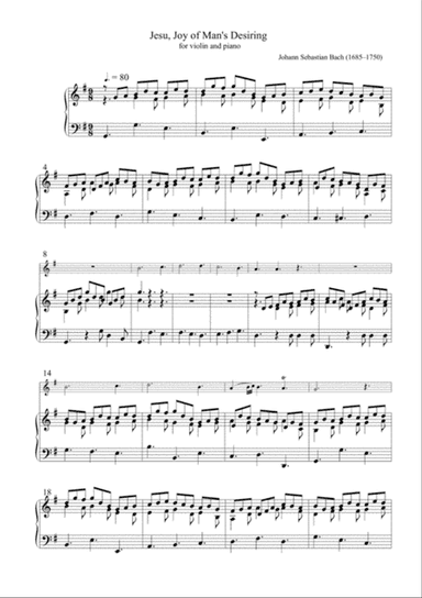 Jesu, Joy of Man's Desiring for violin and piano