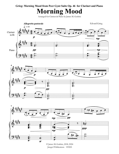 Grieg: Morning Mood from Peer Gynt Suite for Clarinet & Piano