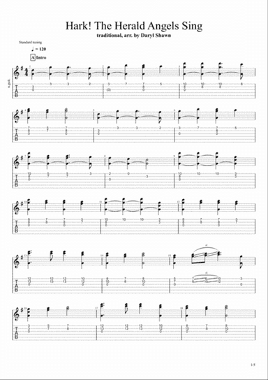 Hark the Herald Angels Sing, for solo fingerstyle guitar