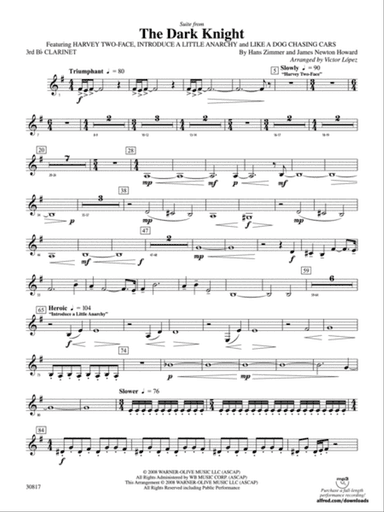 The Dark Knight, Suite from: 3rd B-flat Clarinet