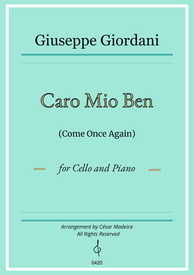 Caro Mio Ben (Come Once Again) - Cello and Piano (Full Score)