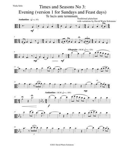 Times and Seasons for viola solo No 3: Evening (version 1 for Sundays and Feast days)