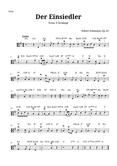 Der Einsiedler by Schumann for Viola and Chords