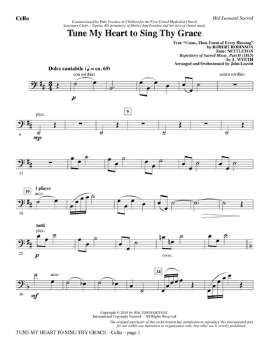 Tune My Heart to Sing Thy Grace (arr. John Leavitt) - Cello