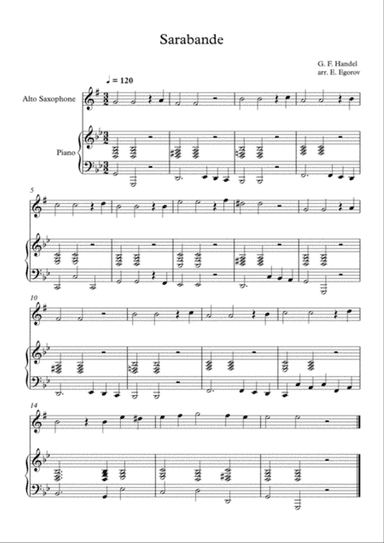 Sarabande, George Frideric Handel, For Alto Saxophone & Piano