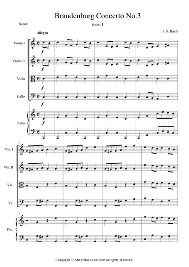 Brandenburg Concerto No. 3 in G Major (BWV 1048) Easy version in C