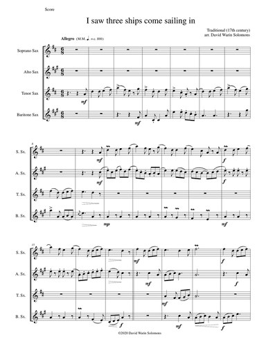 Variations on "I saw three ships come sailing in" for saxophone quartet