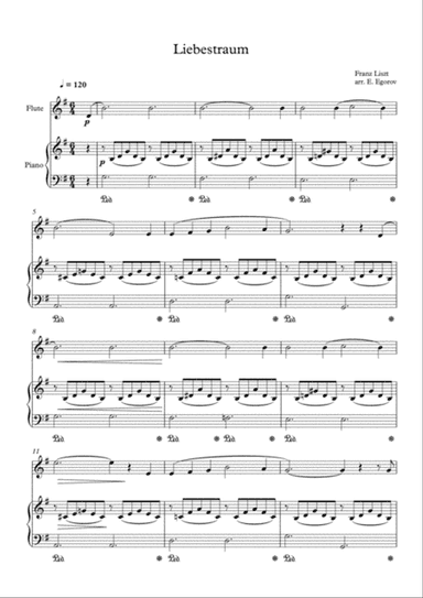 Liebestraum (Dream Of Love), Franz Liszt, For Flute & Piano
