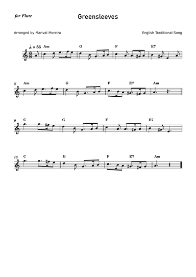 Greensleeves - Flute solo (with chords)