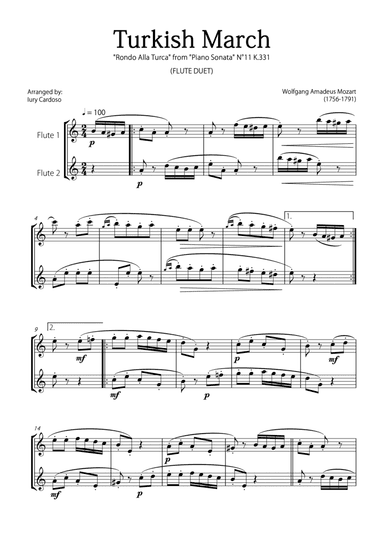 "Turkish March" (Alla Turca) - FLUTE DUET