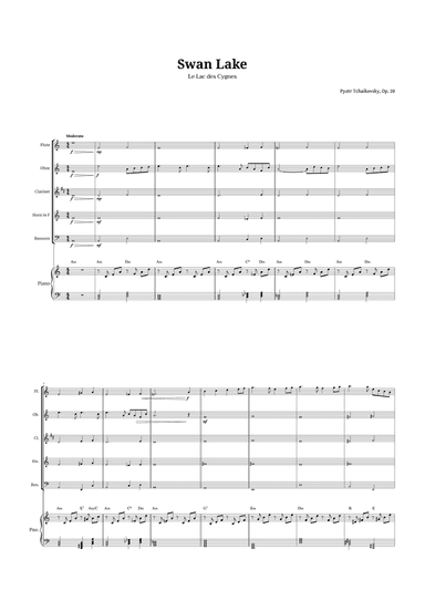 Swan Lake by Tchaikovsky for Woodwind Quintet and Piano