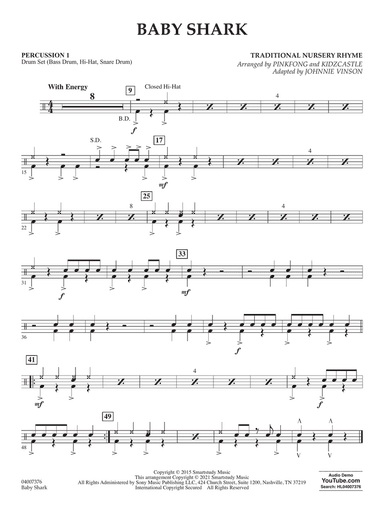 Baby Shark (arr. Johnnie Vinson) - Percussion 1