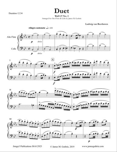 Beethoven: Duet WoO 27 No. 3 for Alto Flute & Cello