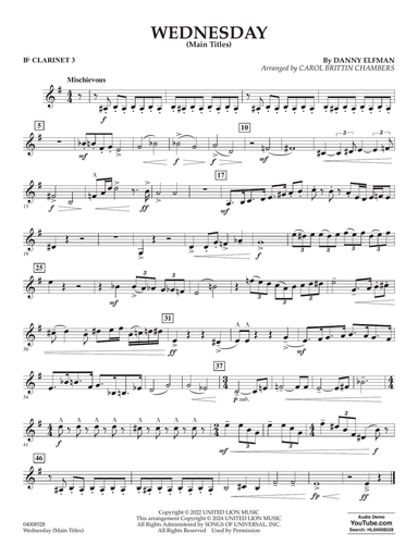 Wednesday (arr. Carol Brittin Chambers) - Bb Clarinet 3