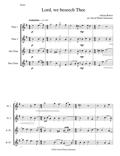 Lord, we beseech Thee for flute quartet