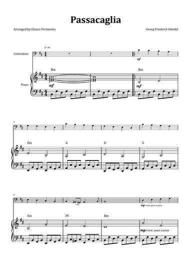 Passacaglia by Handel/Halvorsen - Double Bass & Piano with Chord Notation