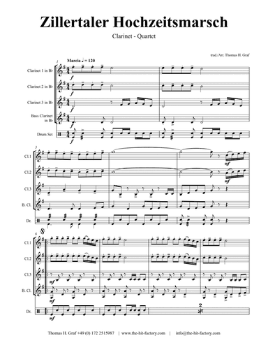 Zillertaler Hochzeitsmarsch - October Fest - Clarinet Quartet - F