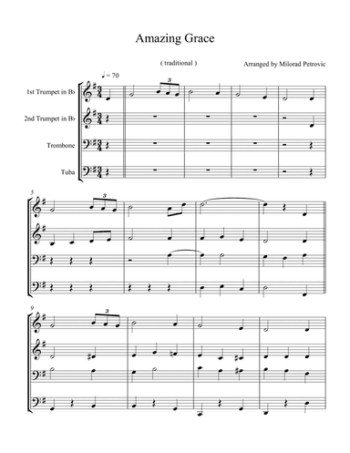 Amazing Grace For Brass Quartet