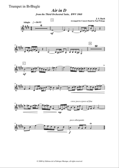 Johann Sebastian Bach/Wehage, Air in D from the Third orchestral suite, BWV 1068 arranged for concer