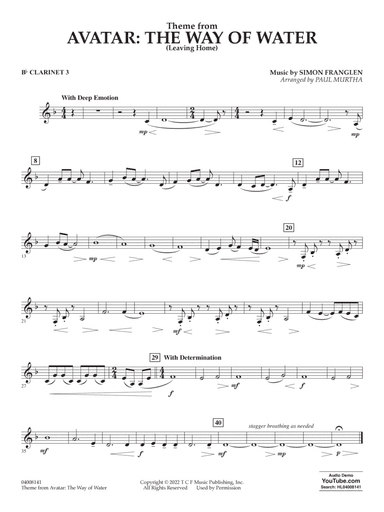 Theme from Avatar: The Way of Water (arr. Paul Murtha) - Bb Clarinet 3
