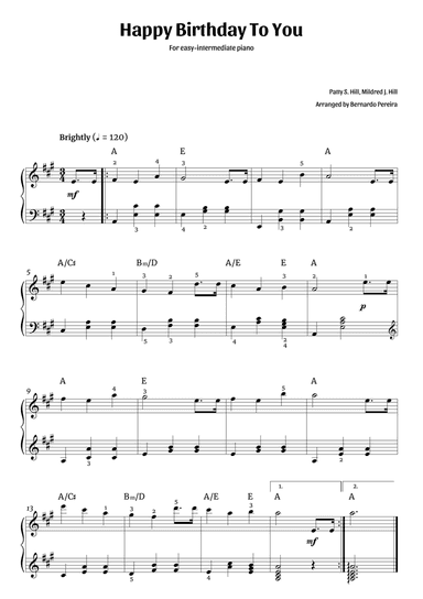 Happy Birthday To You (easy-intermediate piano – A major)