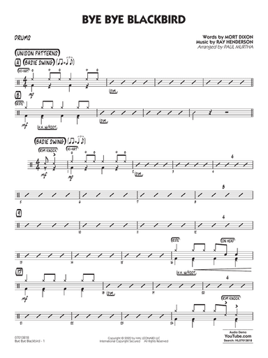 Bye Bye Blackbird (arr. Paul Murtha) - Drums