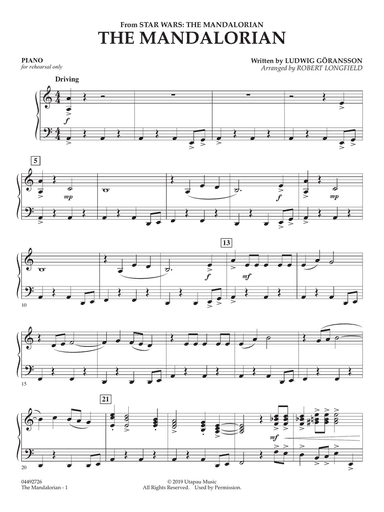 The Mandalorian (from Star Wars: The Mandalorian) (arr. Longfield) - Piano