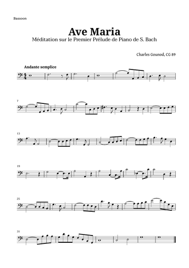 Ave Maria by Gounod for Bassoon Solo