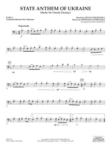 State Anthem of Ukraine (Shche Ne Vmerla Ukrainy) (arr. Murtha) - Pt.4 - Trombone/Bar. B.C./Bsn.