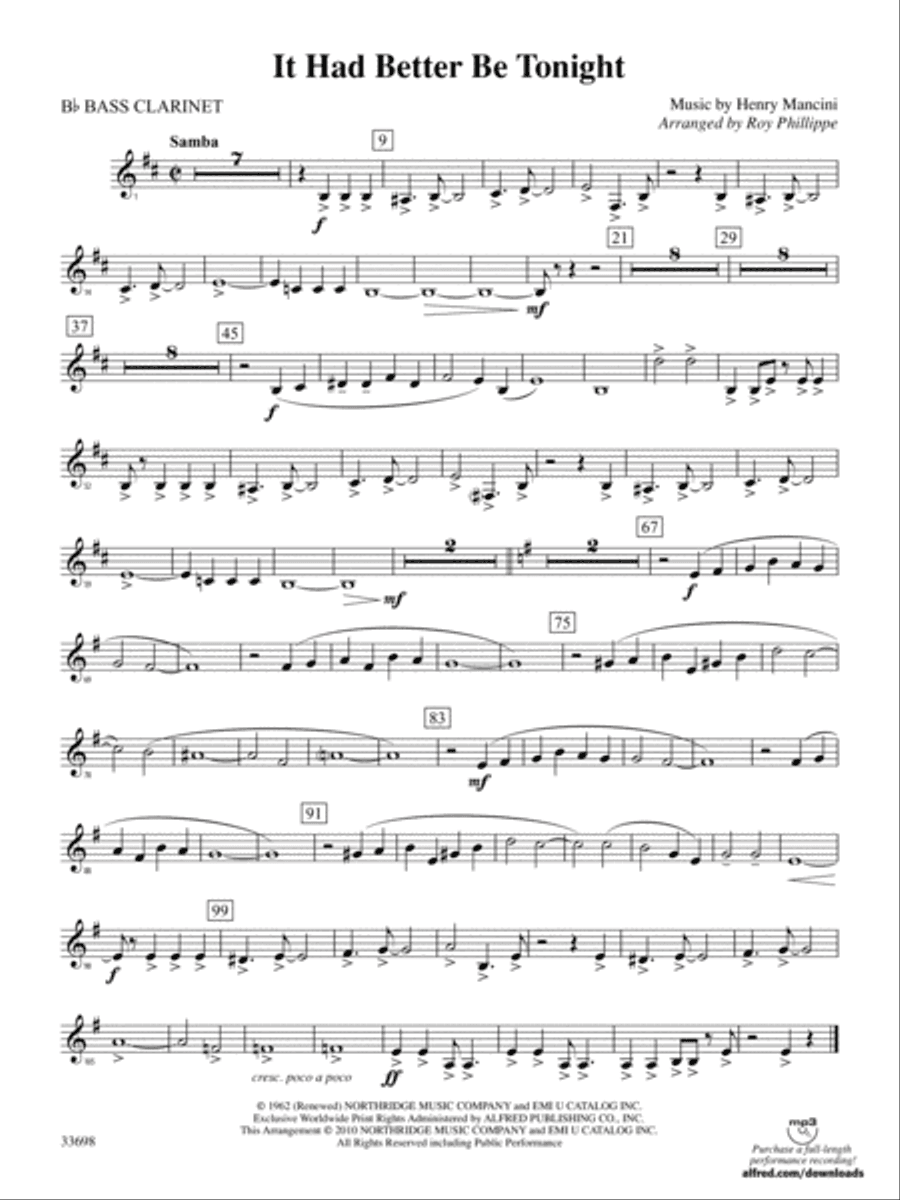 It Had Better Be Tonight (from The Pink Panther): B-flat Bass Clarinet
