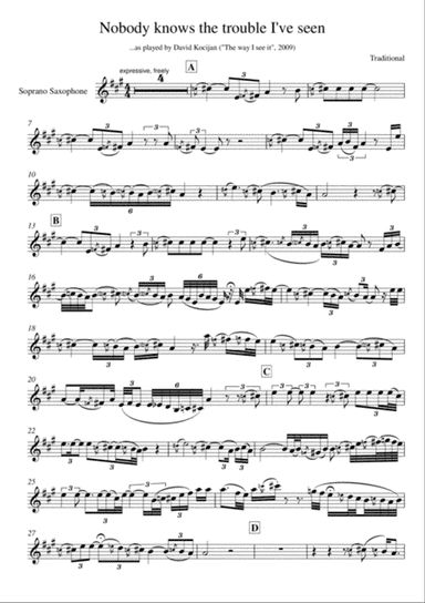 Nobody knows the trouble I've seen (soprano sax in Bb)