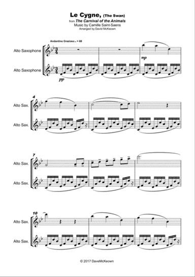 The Swan, (Le Cygne), by Saint-Saens, Duet for Alto Saxophone