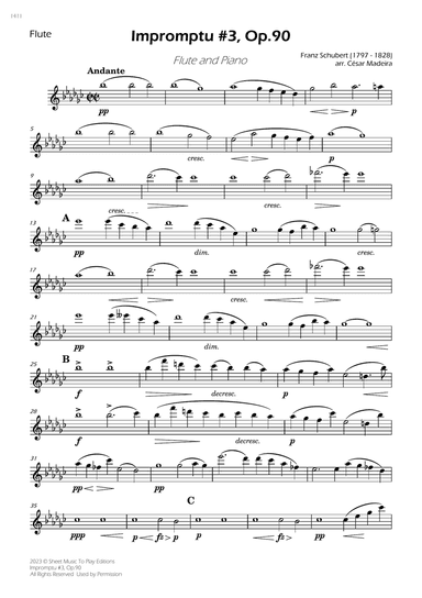 Impromptu No.3, Op.90 - Flute and Piano (Individual Parts)