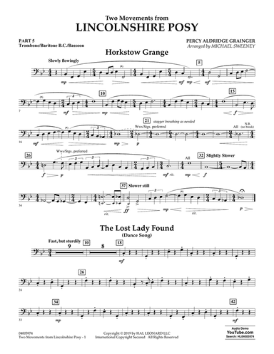 Two Movements from Lincolnshire Posy (arr. Michael Sweeney) - Pt.5 - Trombone/Bar. B.C./Bsn.