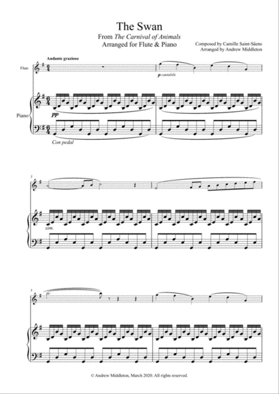 The Swan from The Carnival of Animals arranged for Flute and Piano
