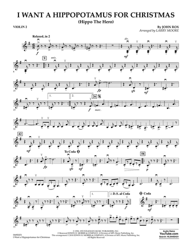 I Want A Hippopotamus For Christmas (arr. Larry Moore) - Violin 2