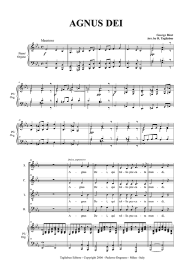 AGNUS DEI - G. Bizet - Arr. for SATB Choir and Organ/Piano