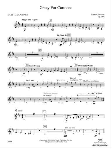 Crazy for Cartoons: (wp) E-flat Alto Clarinet