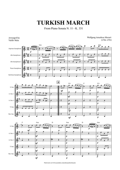 Turkish March - Saxophone Quintet + CHORDS