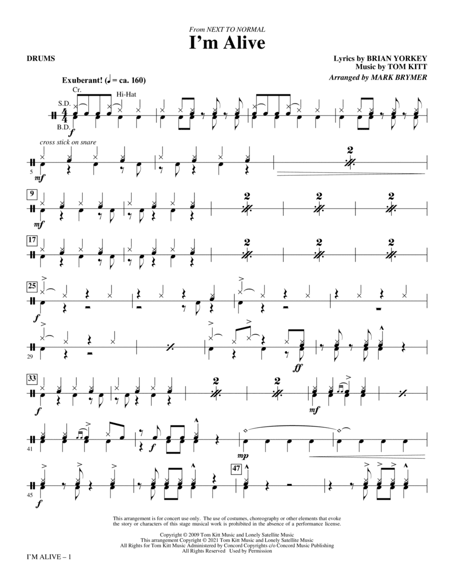 I'm Alive (from Next To Normal) (arr. Mark Brymer) - Drums