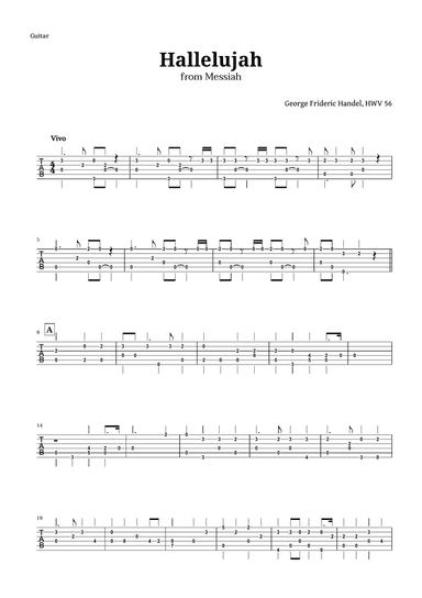 Hallelujah by Handel for Guitar Tab